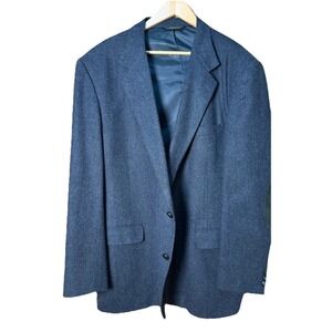 Hardwick Mens Blue Herringbone Wool Tweed Blazer w Elbow Patches 2 Button  46L